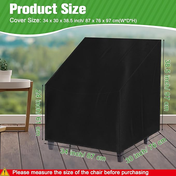 Outdoor Chair Cover Waterproof, High Back Stackable Patio Chair Cover for Lawn Furniture for Protecting (Black, 34Wx30Dx38.5H)