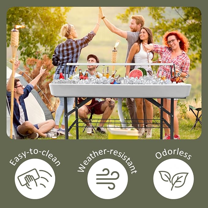 GUAGUA Ice Cooler Table - Portable Bar Table for Events Outdoor Cooler Stand with Drain for Parties Drink Foldable Picnic Table Party
