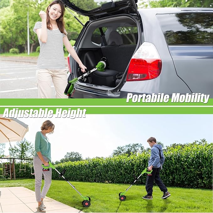Cordless Garden Strimmers with Metal Blades, Electric Cordless 21v Grass Strimmer with 2 X 2000mAh Battery, Garden Trimmer Telescopic Lightweight with Roller, 850W, for Gardens Lawns Weeds Trimmer