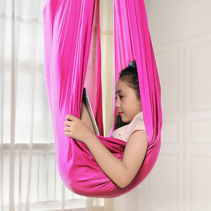 Kids Sensory Therapy Swing Hammock Children's Swing Hammock Indoor Elastic Cuddle Pod Swing for Autism Boys Girls with ADHD SPD Asperger's Sensory Integration Special Needs (Rose Red)