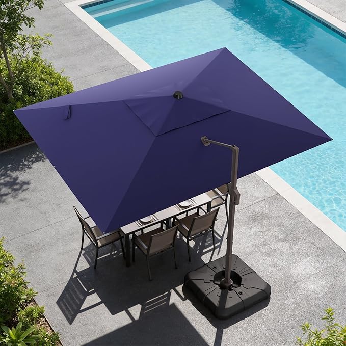 9x12 FT Cantilever Patio Umbrella, Large Rectangular Offset Outdoor Umbrella with 360° Rotation, Heavy Duty Shade Umbrella for Garden Backyard Deck Poolside Courtyard, Navy Blue
