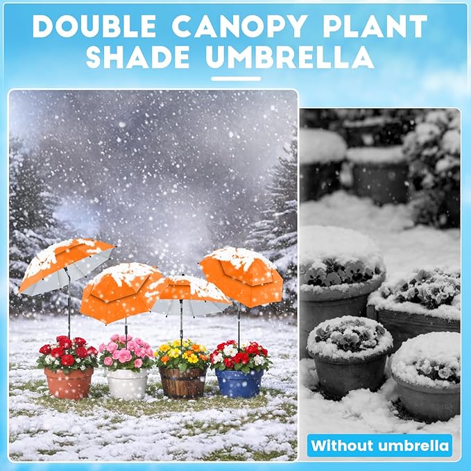 4 Pack 24.9" Double Canopy 47.2" Height Plant Umbrellas for Outdoor Plants, 3D Stakes 360° Adjustable Plant Shades for Outdoor Plants, Garden