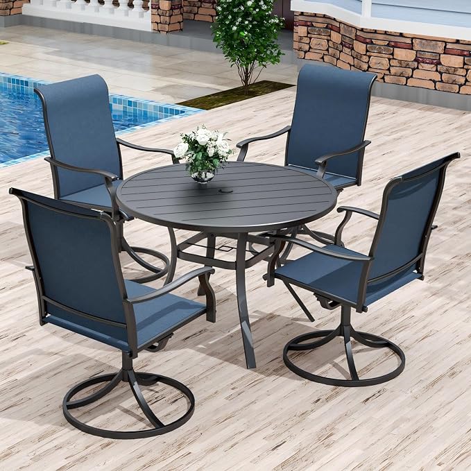 Anmutig 5 Piece Outdoor Patio Dining Set with 4 Swivel Dining Chairs & 41" Round Dining Table, All Weather Dining Furniture Set for Lawn Garden Blue