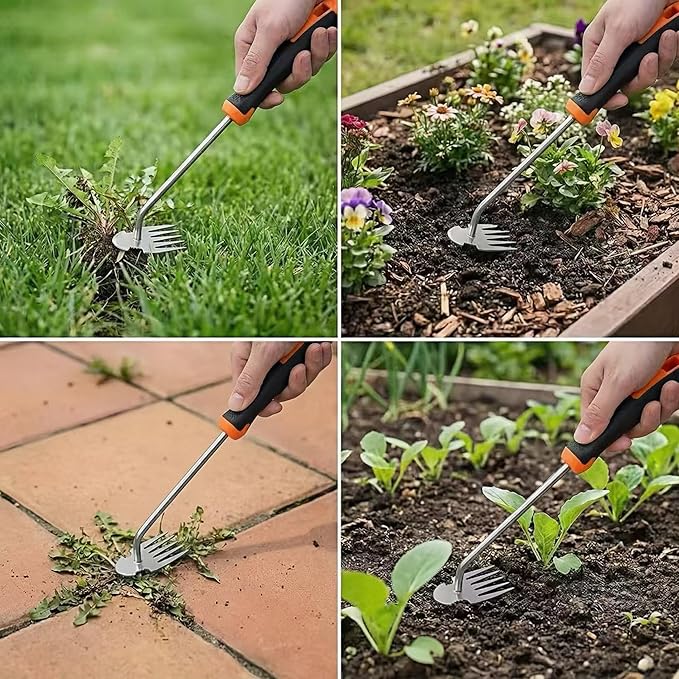 Weed Puller Tool, 5-Claw Dual Action Weeding Tool, Ergonomic Non-Slip Rubber Grip Manual Portable Hand Weeder for Backyard Farm Vegetable Garden
