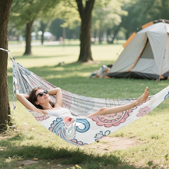 Pastel Paisley Outdoor Hammock with Tree Straps for Outside Patio Garden