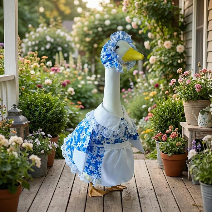 Summer Porch Goose Outfits, Cute Daisy Dress Costume for 23 Inch Goose Statue, Flower Goose Clothes for Garden Porch Yard Lawn Patio Decor