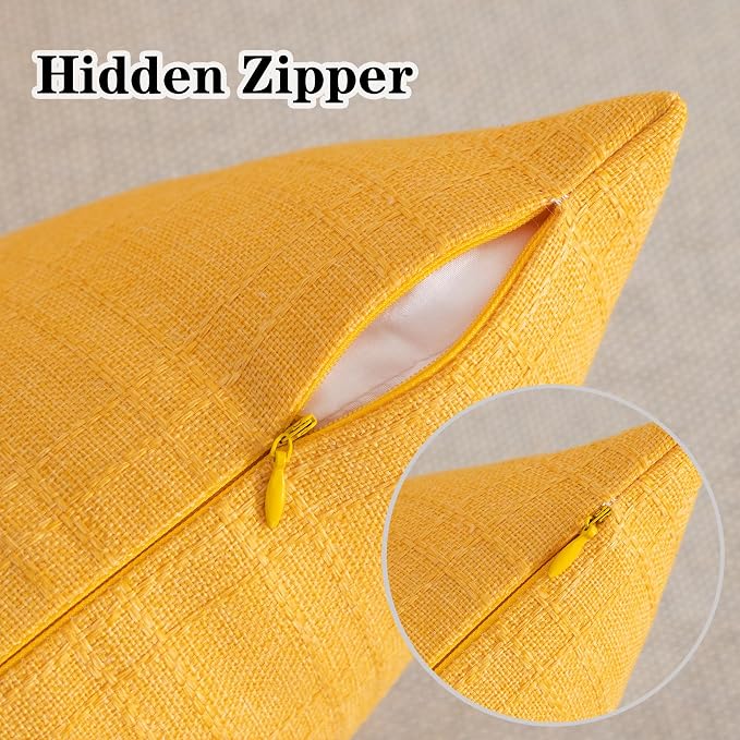 Kevin Textile Outdoor Waterproof 20”x20” Pillow Covers 2 Pack, Dark Yellow | Water Resistant, Soft Faux Linen-cotton Yarn-dyed Woven Texture Throw Pillow Covers for Tent Patio Garden Couch Sofa