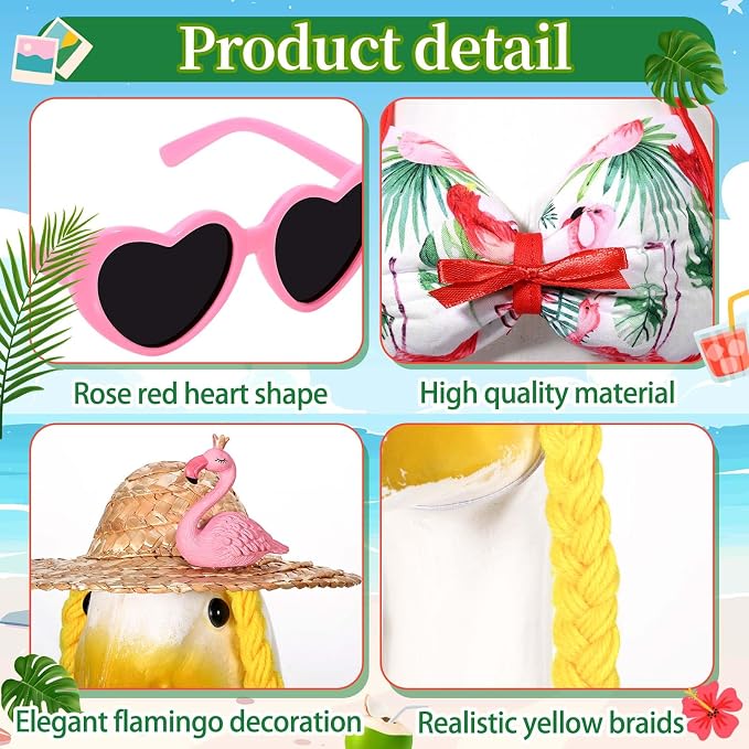 JcHrmers Bikini Goose Outfit Summer Flamingo Porch Goose Outfits Hawaiian Lawn Goose Clothes Fits 23" Cement Plastic Goose Statue for Summer Outdoor Garden Yard Patio Art Decor
