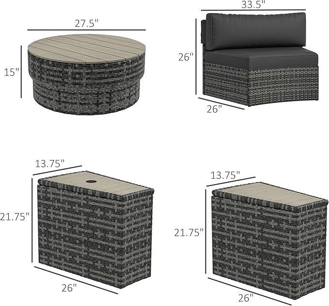 Outsunny 8 Piece Patio Furniture Set with 4 Rattan Sofa Chairs & 4 Tables, Outdoor Conversation Set with Storage & Umbrella Hole for Backyard, Lawn and Pool, Mixed Gray