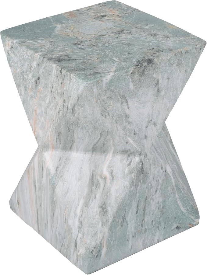 Outdoor Side Table Faux Marble Square Side Table Hourglass End Tables Small Coffee Tables for Patio Garden Stool for Porch, Backyard Balcony,12.2",Weather Resistant, Light Green