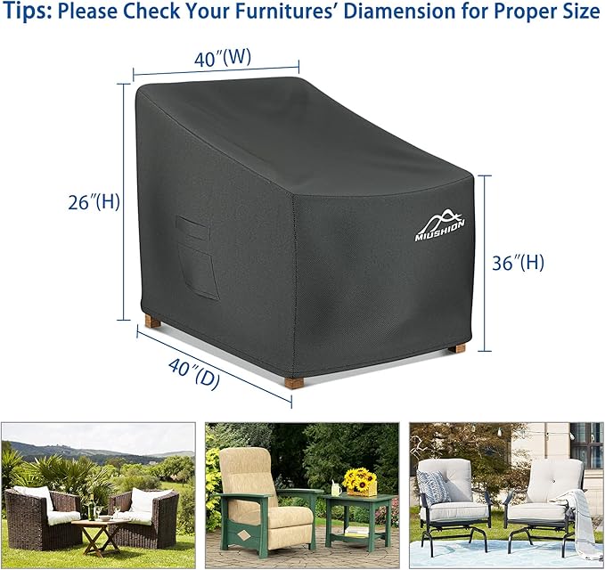 2 Pack Patio Chair Covers, 40" W x 40" D x 36" H Heavy Duty 600D Outdoor Deep Seat Lounge Club Chair Cover, Waterproof UV Resistant Outdoor Patio Chair Furniture Cover, Black