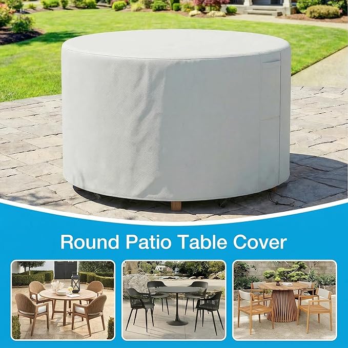 UPGRADE Outdoor Furniture Covers, Custom Size 58"(D) x 24"(H) Round Patio Table and Chair Waterproof Covers, Heavy Duty 420D,Silver
