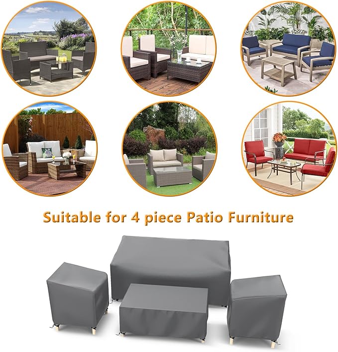 STARTWO Outdoor Waterproof Patio Furniture Covers 4-Piece Set for Chairs, Loveseat and Coffee Table, Heavy Duty 600D, Grey