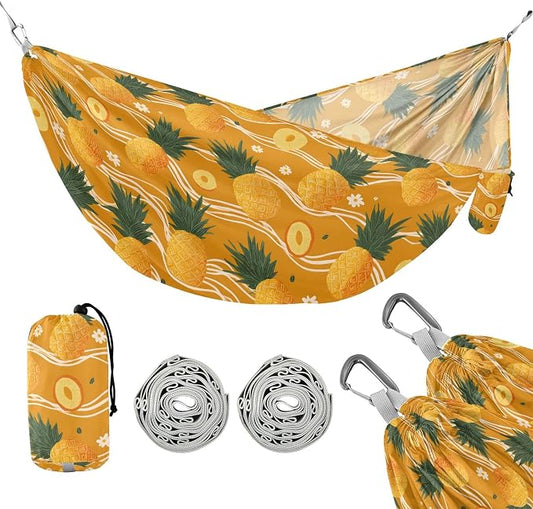 Camping Hammock Outdoor Hammocks for Outside Orange Pineapple Cute Beach Trees Portable Lightweight with Pockets Tree Straps Indoor
