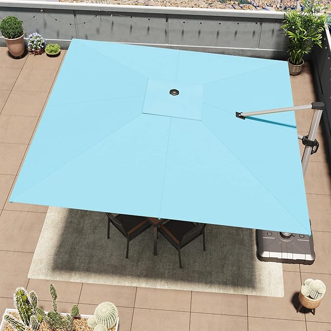 LAUSAINT HOME Cantilever Patio Umbrella, 360° Rotating Offset Umbrella with Aluminum Frame, Large Square Sunshade for Backyard, Pool, Deck, Lawn (Square, Khaki)