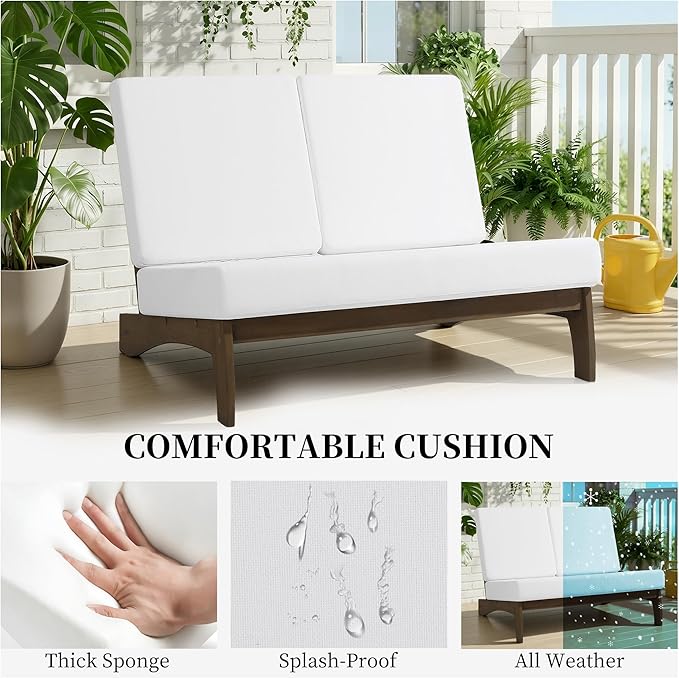 UIXE 6 Pieces All Weather Wood Patio Furniture Sets, 2 Patio Loveseat, 2 Patio Bistro Chair, Outdoor Sectional Sofa Furniture Backyard Conversation Set with Coffee Table - Beige