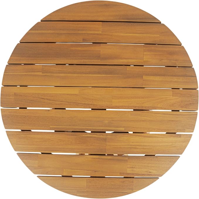 Merax Patio Outdoor Acacia Wood Round Coffee Table with Sturdy Base, Sofa Center Table for Backyard, Lawn, Balcony, Teak Finish