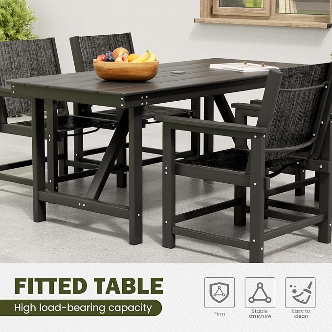 Amopatio 5 Piece HDPE Patio Dining Set for 4 | Weather Resistant; With Umbrella Hole