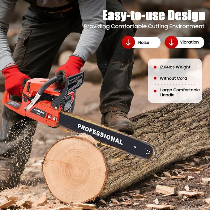 Chainsaw Gas Powered 58cc 20 Inch Chain Saw, 2 Stroke Handheld Cordless Petrol Chainsaws With Fuel Tank, Heavy Duty Gasoline Chainsaw For Wood Trees Cutting Garden Farm Ranch Home