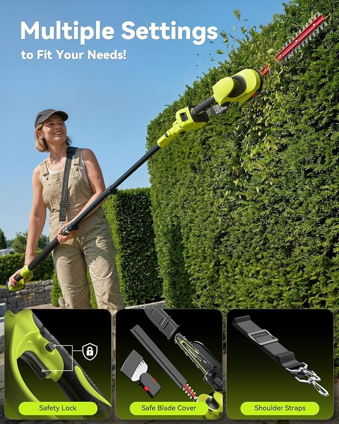 Supstable Cordless Pole Saw & Hedge Trimmer 6-in-1, Mini Chainsaw Cordless/Electric Hedge Trimmer with Extension Pole, 15Ft Reach, Extendable Tree Pruner, Bush Trimmer Limb Branch Cutter, Grass Shears
