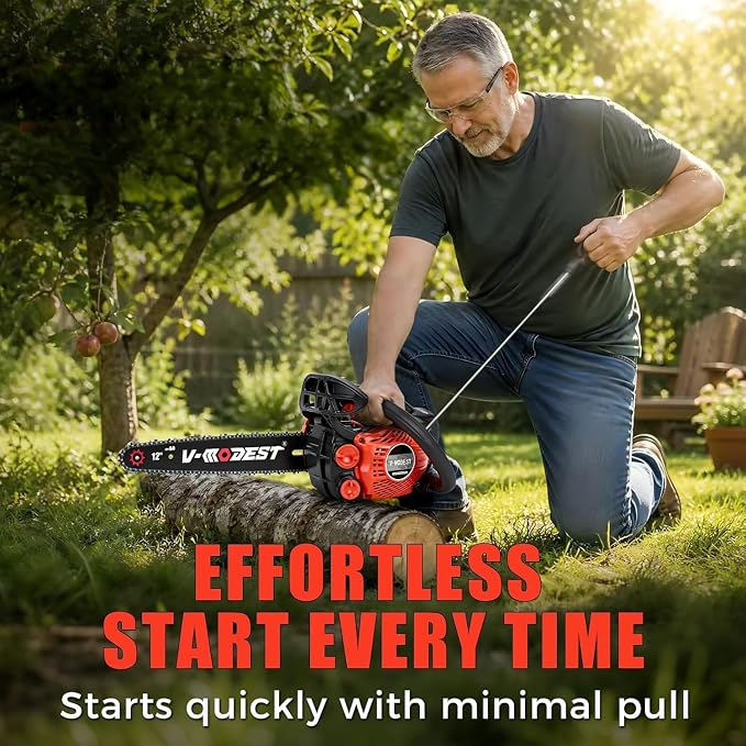 Gas Chainsaw 12 inch, Top Handle Chainsaw 25cc 2-Stroke Small Gas Powered Chain Saw, Lightweight 5.5 lbs, 1/4" LP Low Kickback Chain for Pruning, Yard & Garden, Easy to Use