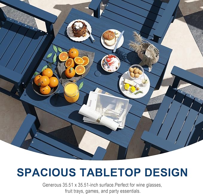 Domi HDPE Outdoor Dining Set, All-Weather Outdoor Dining Table Set of 3 with 2" Umbrella Hole, Outdoor Patio Dining Set for Garden, Poolside, Backyard, Deck, Blue
