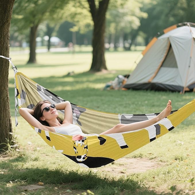 Cartoon Cute Black and White Cow 330lb Capacity Camping Hammocks Indoor Hammock for Camping Travel Accessories Silla hamacas para adultos