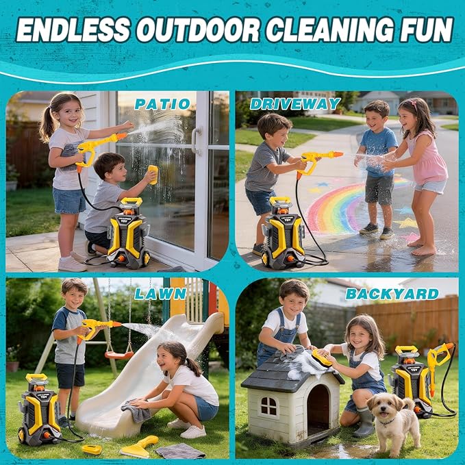 Kids Car Wash Toy Pressure Washer Playset with 1.3L Tank & Manual Pump Spray Gun, Outdoor Summer Water Toys for Toddlers, Portable Cleaning Pretend Play Gift for Boys Girls Ages 3+