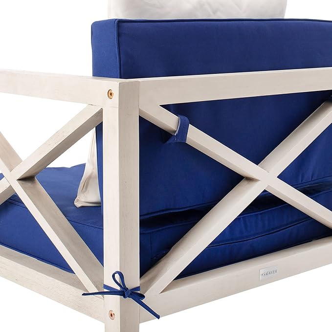 Safavieh PAT7031A Collection Nunzio Teak and White and Navy 4 Pc Accent Pillows Outdoor Set