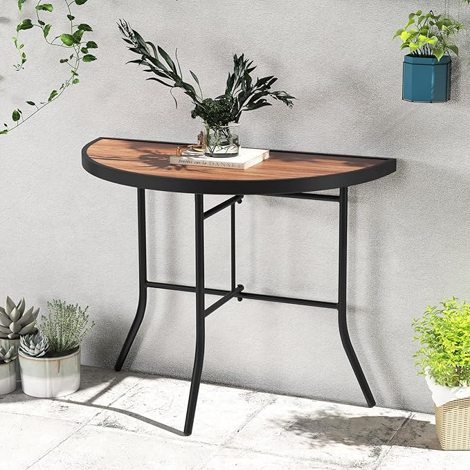 Giantex Half Round Folding Table, Half Moon Dining Table with Heavy-Duty Metal Frame, Portable Space-Saving Semi-Circle Bistro Table for Banquet Event Patio Garden Entryway (1)