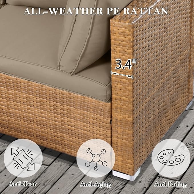 NOBLEMOOD 7 Pieces Patio Furniture Set, All Weather Outdoor Rattan Conversation Sectional Sofa Set with Cushion, Coffee Table for Porch Deck Garden