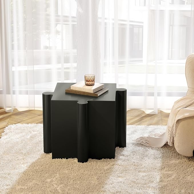 Christopher Knight Home Daton 3 Piece Interlocking Outdoor Side Table Set, Modular Lightweight Concrete Coffee Table, Convertible MGO End Table for Indoor&Outdoor, Creative Set Up, Black+White