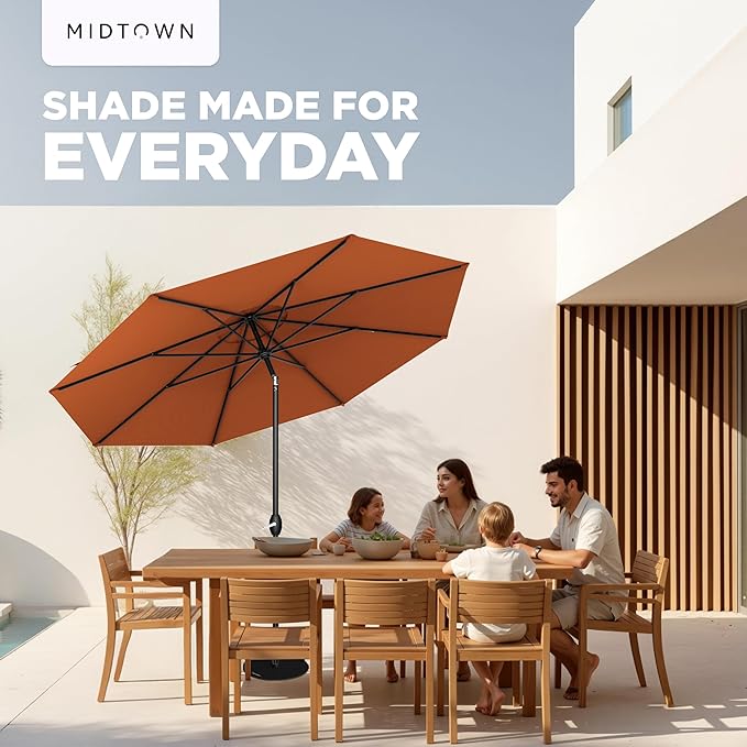 Midtown Umbrellas 10-Year-No-Fade - 8 Ft - UV Proof Dark Orange Polyester Fabric - Umbrella Outdoor Patio, Auto-Tilt Aluminum Frame Patio Umbrella for Garden, Pool & Deck - Black Pole