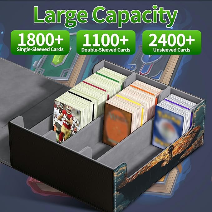 Large Card Deck Box for MTG, Fits 1200+ Sleeved Cards, PU Leather Storage Case with Strong Magnetic Closure, Multiple Colors Available for TCG CCG Baseball Card Collections, Cloud Stone Man