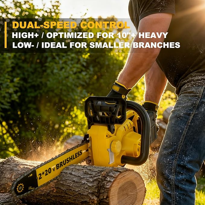 40V(20V*2) 16" Brushless Chainsaw Cordless, Electric Chainsaw Fully Compatible with DeWalt 20V MAX, Auto-Oiling, Tool-Free Tensioning, Safety Chain Brake, Batteries and Charger Not Included