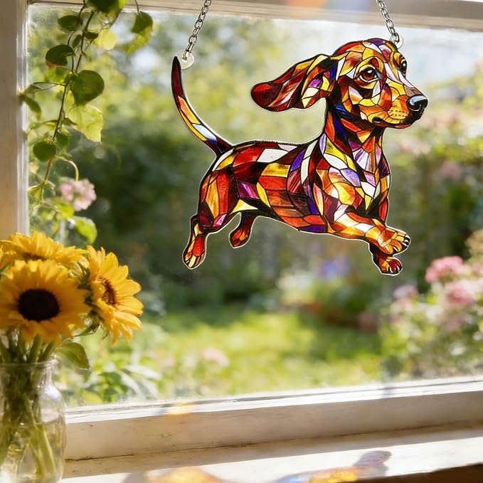 Dachshund Stained Glass Suncatcher Window, Hanging Sun Catchers Indoor Window, Suncatcher for Mom/Women