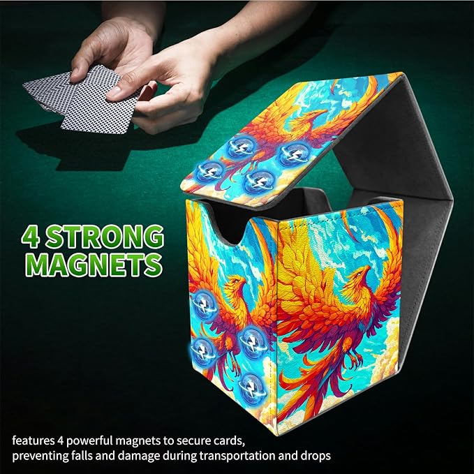 Deck Box for MTG, Cards Storage Box Fits 120+ Sleeved, Leather Medium Size Strong Magnetic Closing Card Case for Board Games Magic TCG CCG Baseball Collection, Flamingo Sky