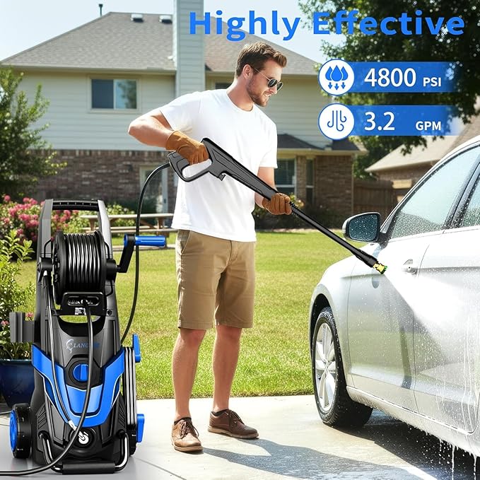 2026Upgraded Pressure Washer 4800PSI w/4 Quick Connect Nozzles, Inlet Hose & Filter&500ML Soap Tank, High Cleaning Machine for Cars/Fences/Driveways/Patios/Home Cleaning,Blue