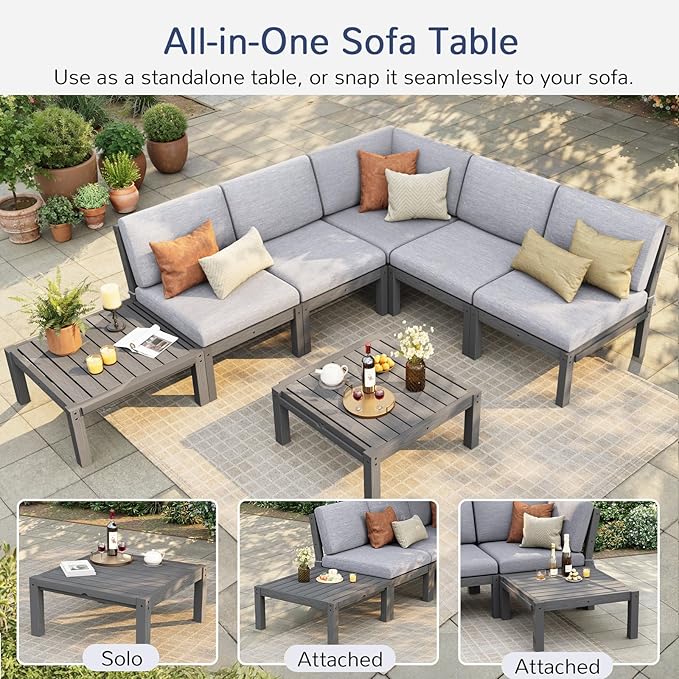 Stoog Modular L-Shaped Sectional Sofa Set, 8-Piece All-Weather Patio Furniture - Waterproof HIPS Frame & Quick-Dry Olefin Cushions, Grey