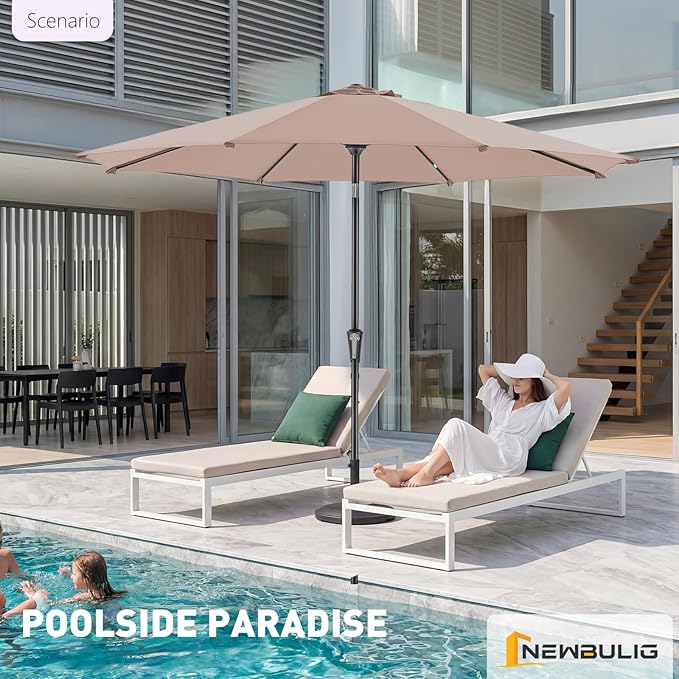NEWBULIG Patio Umbrella, Outdoor Table Umbrellas with Push Button Tilt and Crank, Sturdy Ribs, Waterproof, UV Protection and Fade Resistant, for Pool, Garden, Market, Backyard