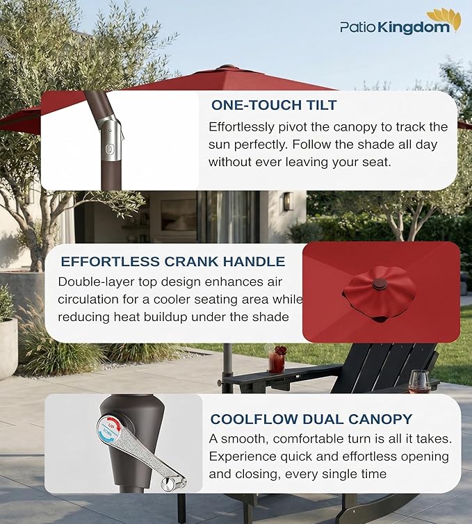 PatioKingdom 10FT Patio Umbrella with Push Button Tilt and Crank, Outdoor Market Umbrella with 8 Fiberglass Ribs, UV Protection Table Umbrella for Pool,Backyard,Garden,Deck