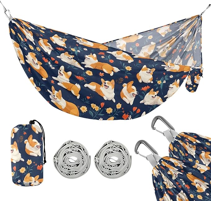 Camping Hammock Outdoor Hammocks for Outside Corgis Cute Dogs Beach Trees Portable Lightweight with Pockets Tree Straps Indoor