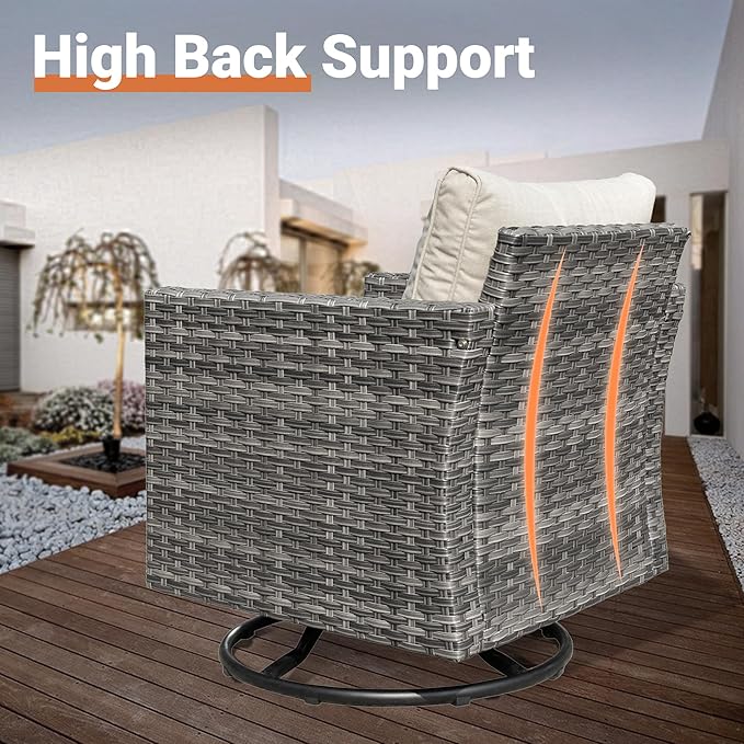 ovios Outdoor 9 Piece Coversation Set with Swivel Rocking Chair,Sectional Patio Furniture Set with All-Weather Wicker Sofa,Modern Outside Couch for Balcony Backyard Pool, Beige