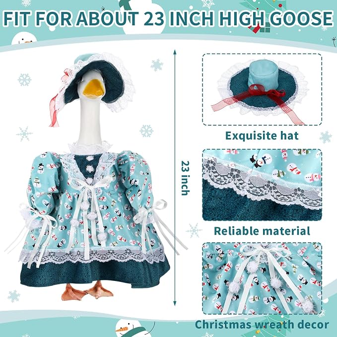 Suzile Snowman Porch Goose Outfit Winter Goose Clothes for 23" High Cement or Plastic Geese Costume for Yard Lawn Outdoor Garden Patio Statue Duck Dresses Xmas Holiday Wonderland Decor