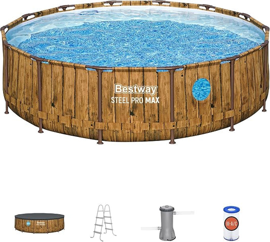 Bestway: Steel Pro MAX - Splashview Round Swimming Pool Set - 14' x 42", Above Ground, Tritech Construction, Filter Pump, Ladder, Cover, ClickConnect