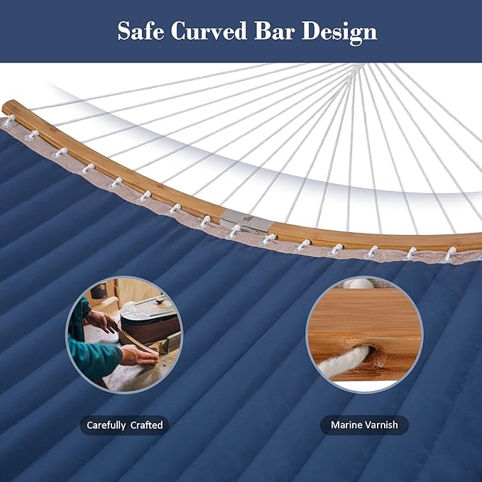 SUNCREAT Hammocks Standing Backyard Hammock with Stand, 2 Person Heavy Duty Hammock with 13.5 ft Wooden Stand, Navy