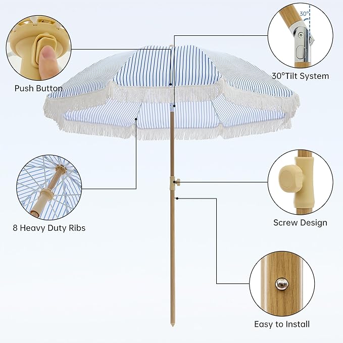 Aohanoi Outdoor Umbrella - Sun Protection, Rain Resistant, Windproof with Manual Open-Close Feature - Ideal for Beach, Camping, and Picnics