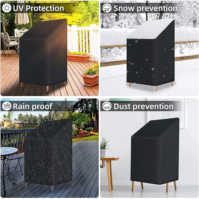High Back, Stackable Outdoor Chair Covers, 600D Oxford Waterproof Heavy Duty Tall Barstool Covers, Storage Bag Included, 27W x 27D x 49H Inches,1 Pack
