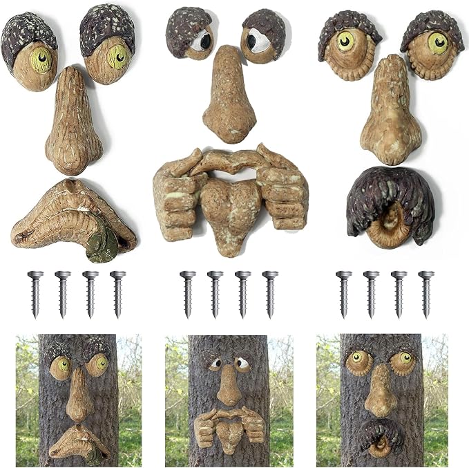 Tree Faces Decor Outdoor, Tree Face Outdoor Statues Old Man Trees Hugger Bark Ghost Yard Art Garden Decoration, Trees Decorations Outdoor for Halloween Easter