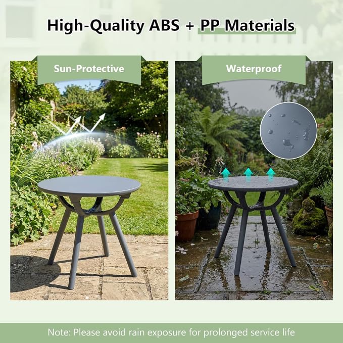 Tangkula Outdoor Side Table, 20" Round Patio Bistro Table, Outside Accent Coffee Table for Poolside, Balcony, Garden, Porch, Lawn (1 Pack,Gray)